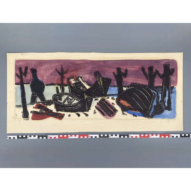 Mid-Century Modern Ulrich Knispel, Am Steg, 1952, Monotype and Gouache on Paper For Sale - Image 3 of 13