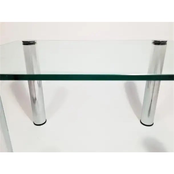 1970s - 1980s Attributed to Pace Collection Table.Glass with Chromed Plated Steel cylinder legs. Glass is 1/2 inch thick....