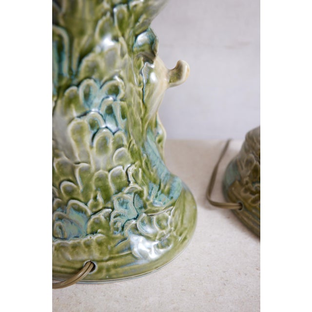 Mid 20th Century Deer Ceramic Lamps With Majolica Style Glaze - a Pair For Sale - Image 12 of 17