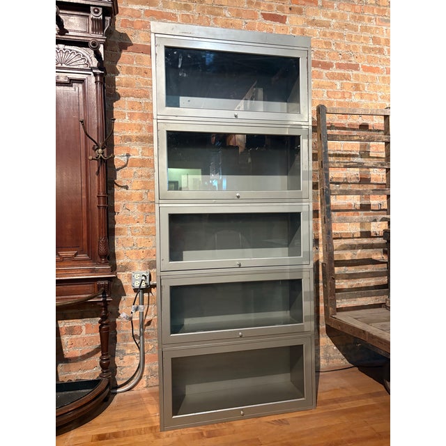 Gray Vintage 5-Section Industrial Steel Bookcase For Sale - Image 8 of 12