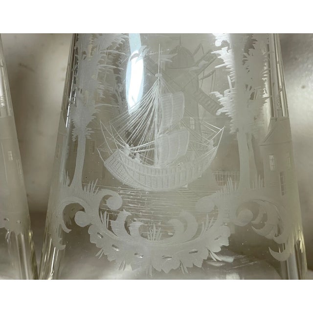 Large Antique Nautical Sailboat Cut Glass Crystal Liquor Decanter Bottles - a Pair For Sale - Image 4 of 17