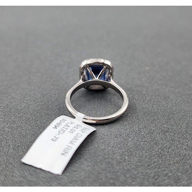 Early 21st Century 3.74 Ct Cushion-Cut Natural Ceylon No Heat Sapphire & Diamond Ring Size 6.5 For Sale - Image 5 of 8