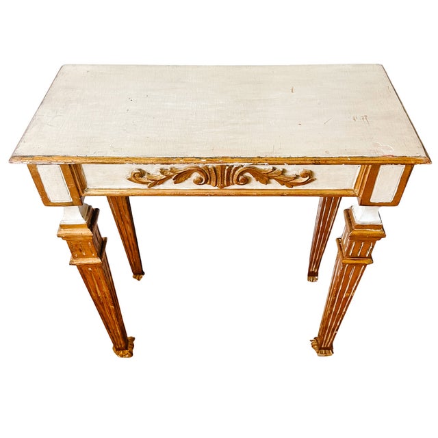 1950 Italian Florentine Neoclassical Gilt & Cream Small Console Table For Sale - Image 4 of 15