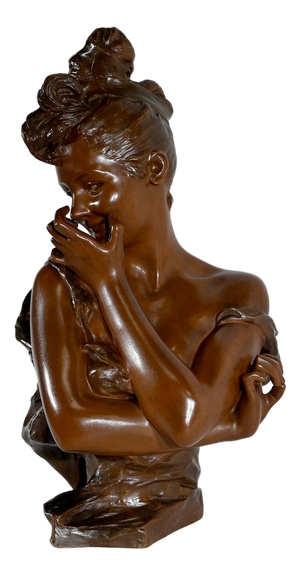G. Van Der Straeten, Mischievous Young Woman, 1890s, Bronze