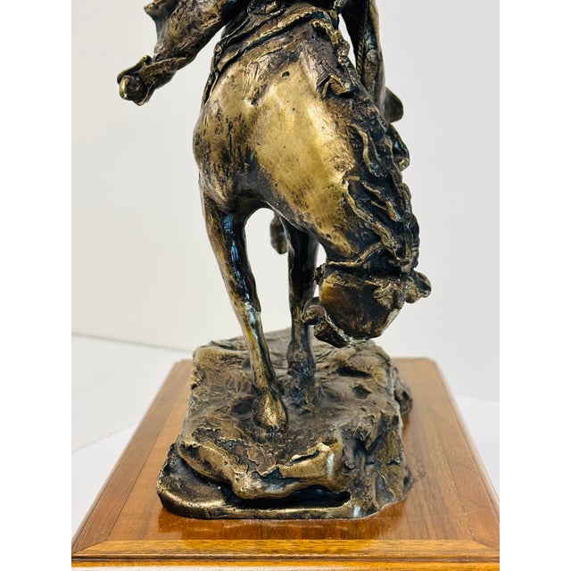 Vintage Wally Shoop American Western Cowboy & Bucking Bronco Horse Bronze Sculpture For Sale In Raleigh - Image 6 of 10