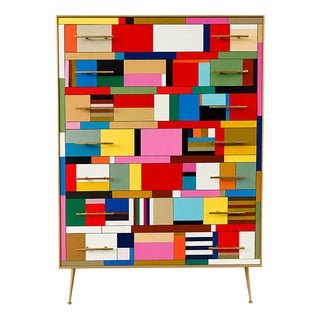 Chest of Drawers with Colored Glass Panels, 1980s For Sale