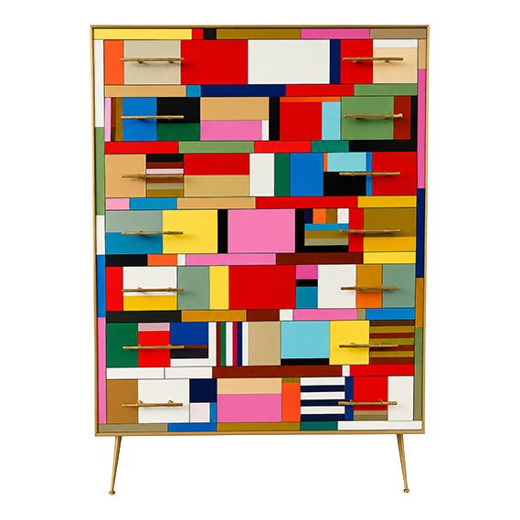 Chest of Drawers with Colored Glass Panels, 1980s For Sale