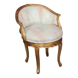 French Louis XV Style Giltwood Swivel Vanity Bench by Auffray For Sale