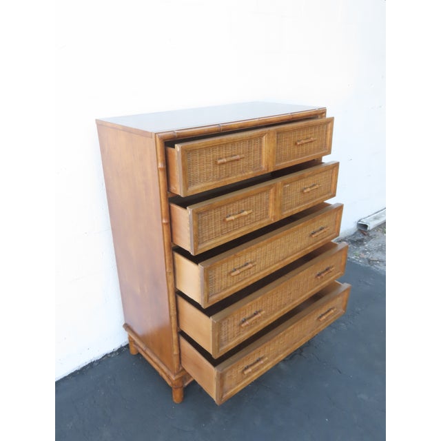 American of Martinsville American of Martinsville Hollywood Regency Rattan Tall Chest of Drawers 6447 For Sale - Image 4 of 13