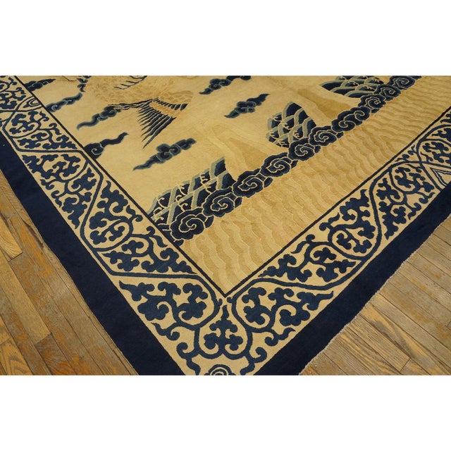 1890s Beige Field Bird Oriental Antique Chinese Allover Room Size Knotted Rug For Sale - Image 11 of 11