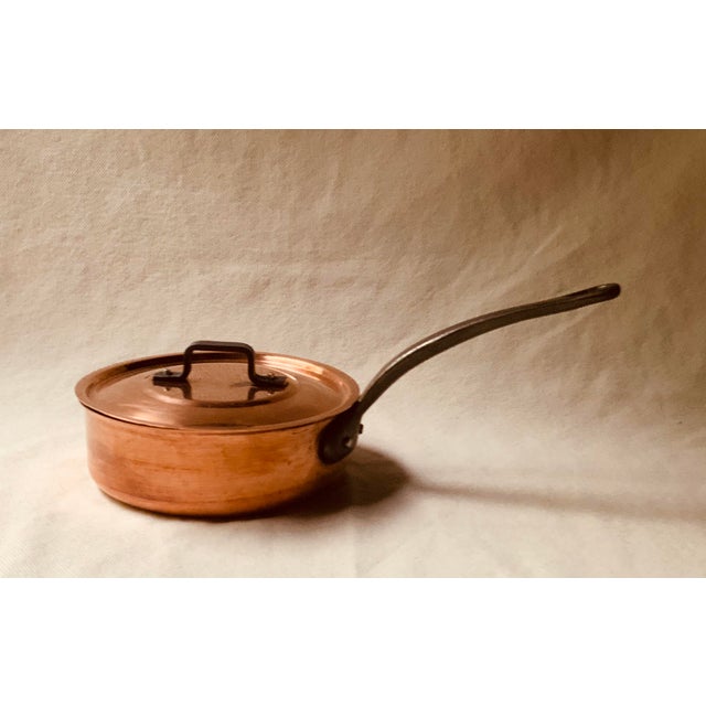 1970s Baumalu French Tinned Copper Sauté Pan With Lid, Cast Iron Handle, Made in Alsace, France, 6.75" Diameter, 1 Quart For Sale - Image 15 of 15