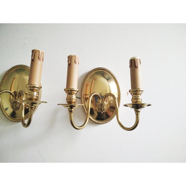 Louis XVI Brass Wall Lamps, 1950s, Set of 2 For Sale - Image 14 of 16