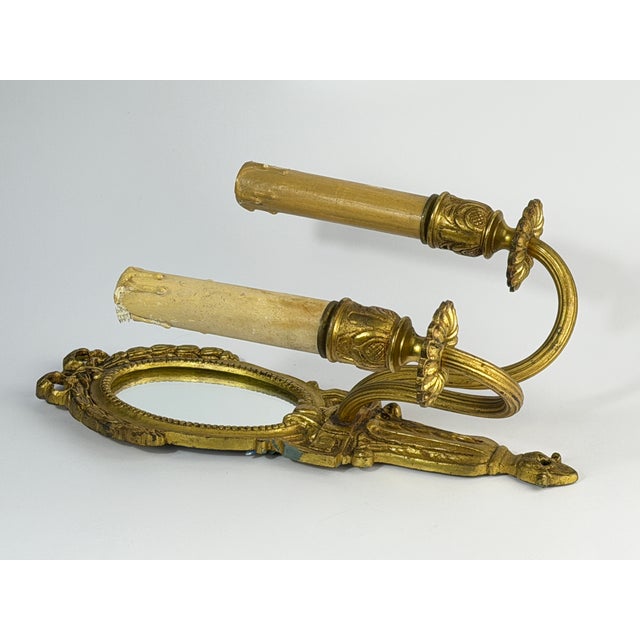 Antique French Gilt Bronze Wall Sconce with Mirror, 1890 For Sale - Image 4 of 7