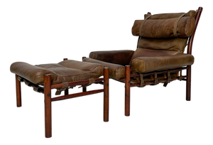 Set of Vintage Leather Inca Lounge Chair and Ottoman by Arne Norell for Arne Norell AB, 1970s