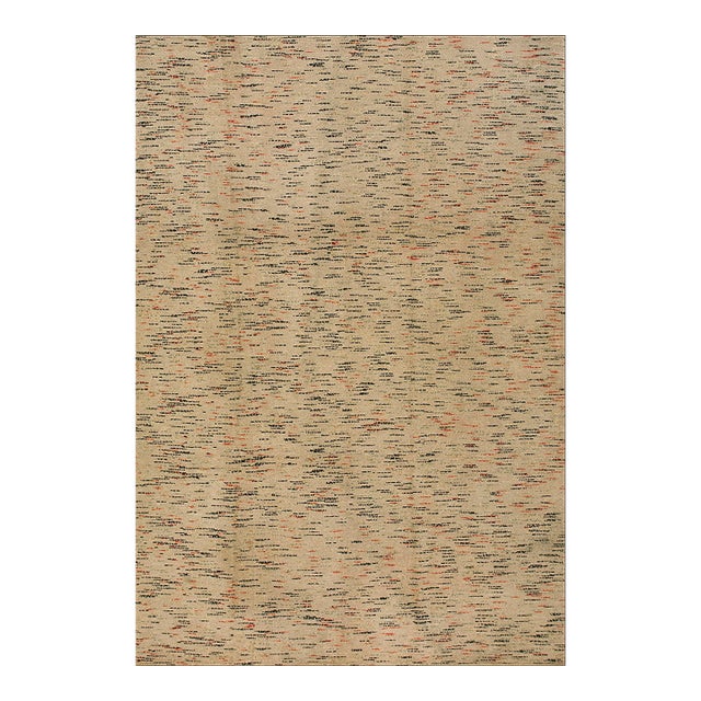 1920s Beige Abstract Modern Antique American Shaker Pile Rug 8' 6'' X 12' Woven Wool Carpet For Sale