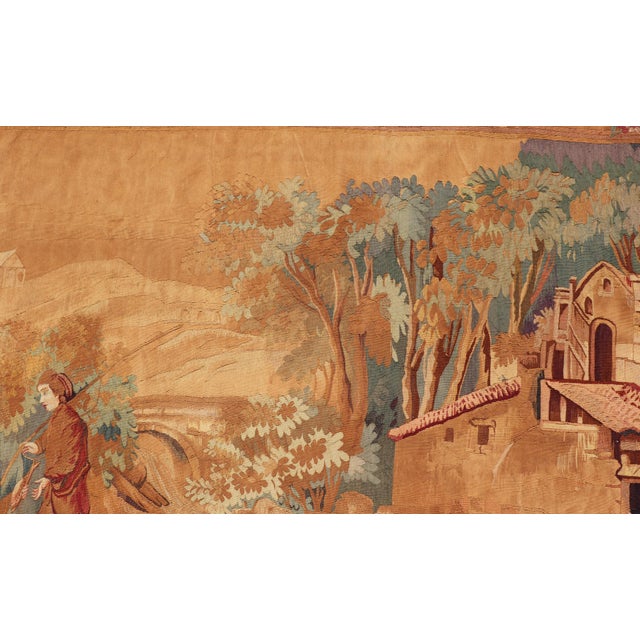 Tan 19th Century Antique French Verdure Tapestry With a Countryside Scene For Sale - Image 8 of 16