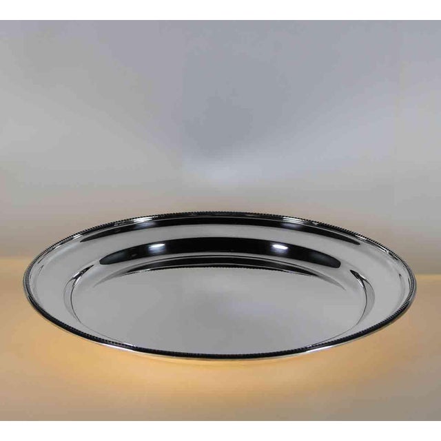 1970’s Vintage/New Round Platter With Bead Pattern, Applied Border- Silverplated For Sale In New York - Image 6 of 10