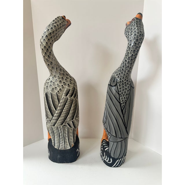 French Country Early 20th Century Hand Carved and Painted Wooden Goose Sculptures - A Pair For Sale - Image 3 of 12