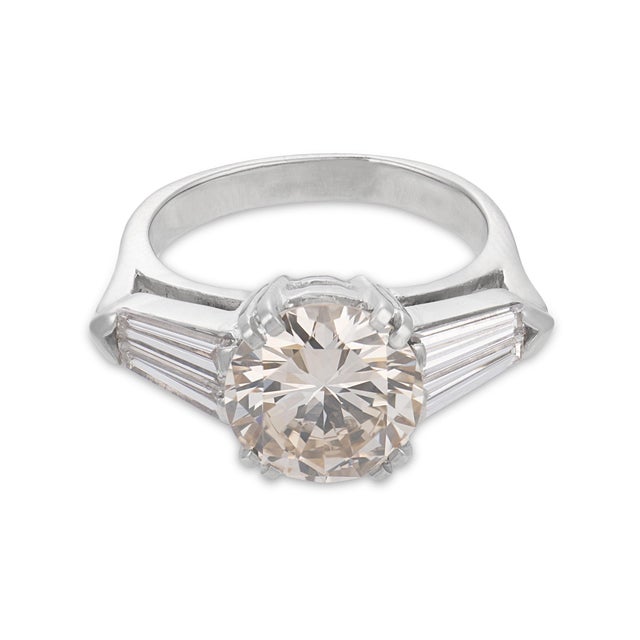 Contemporary 1960s Mid Century Gia 2.89 Carat Diamond Platinum Engagement Ring, Size 6 For Sale - Image 3 of 8