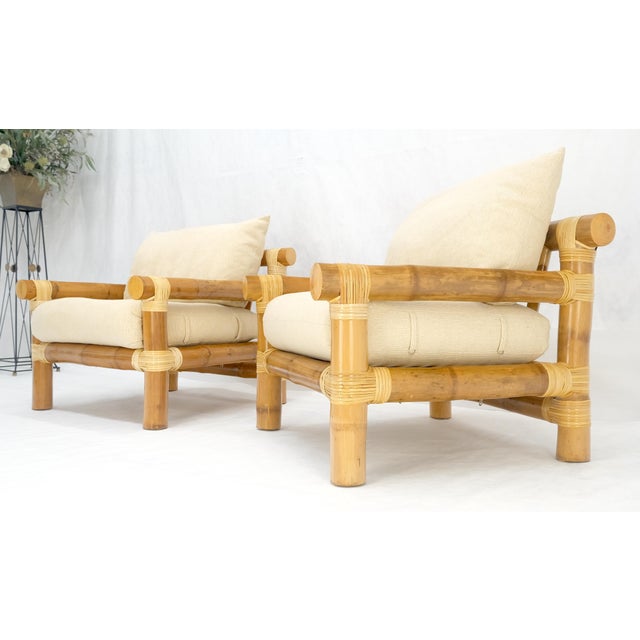 Pair of Thick Bamboo Upholstered Lounge Chairs Mid Century Modern MINT For Sale - Image 11 of 13
