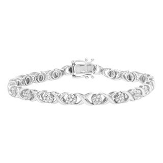 .925 Sterling Silver 1/2 Cttw Round Diamond Cluster X-Link Bracelet (I-J Color, I1-I2 Clarity) - 7.25" For Sale