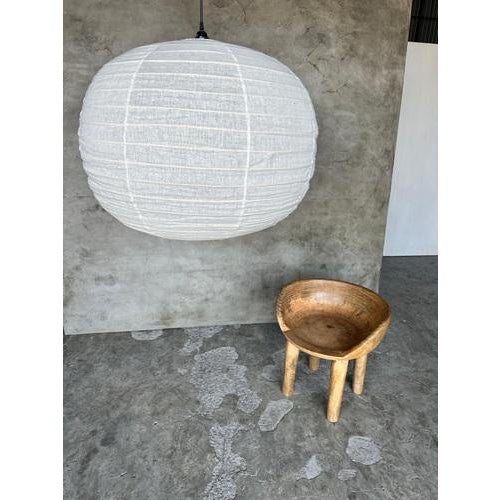 White Large Pendant Lamp in Rattan and Natural Linen For Sale - Image 8 of 18