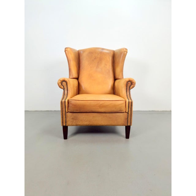 Vintage Sheepskin Leather Wing-Back Chair, 1970s For Sale - Image 3 of 13