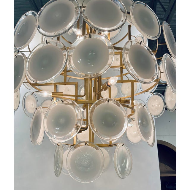 Mid-Century Modern Mid-Century Modern Italian Style Glass Disc Chandelier For Sale - Image 3 of 4