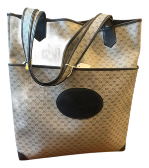 20th Century Gucci Navy Leather and Microguccissima Monogram Canvas Tote Bag
