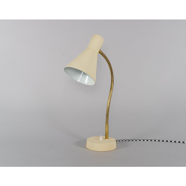 1950s Vintage German Brass Gooseneck Desk Lamp with Cream Wrinkle Paint, 1950s For Sale - Image 5 of 5