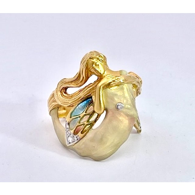 1980s Masreira Mermaid Enamel Ring 18k, Size 6 For Sale In Los Angeles - Image 6 of 12