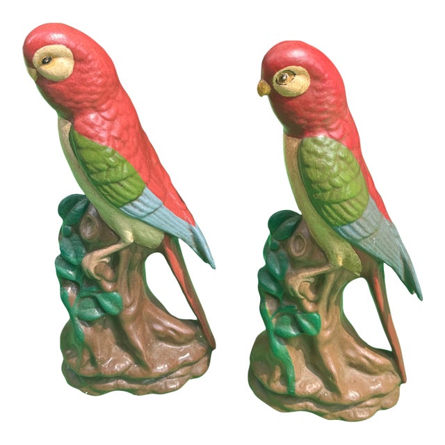 Pair of Ceramic Hand Painted Bird Figurines For Sale