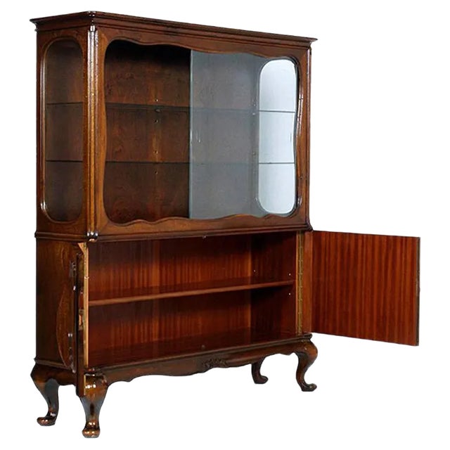 Antique Baroque Carved Walnut and Burl Display Cabinet For Sale