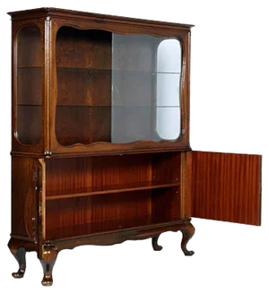 Antique Baroque Carved Walnut and Burl Display Cabinet