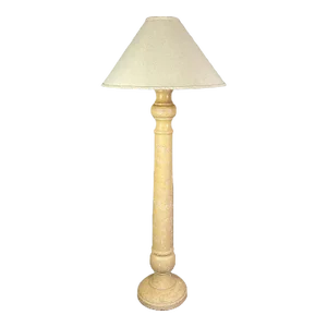 Late 20th Century Column Floor Lamp With Faux Travertine Plaster Finish & Original White Coolie Shade
