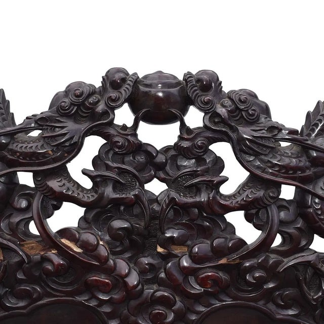 Antique Oriental Heavily Carved Asian Hall Bench For Sale - Image 4 of 4