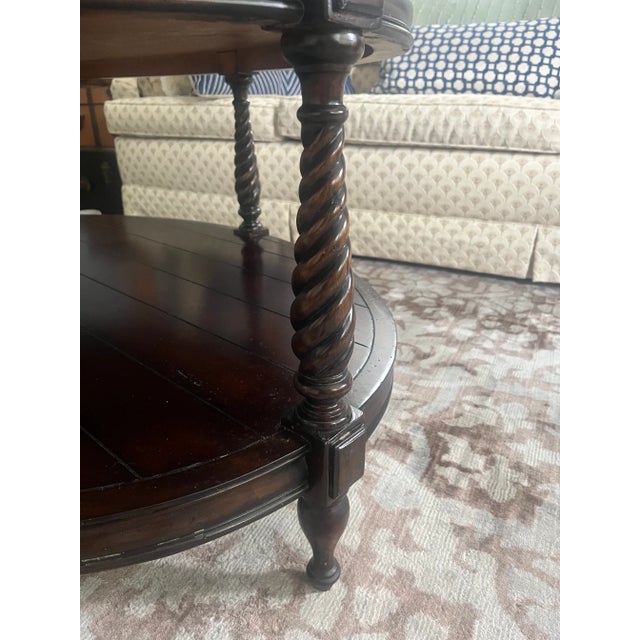 Wood English Revival Two-Tier Walnut Table With Barley Twist Legs For Sale - Image 7 of 13