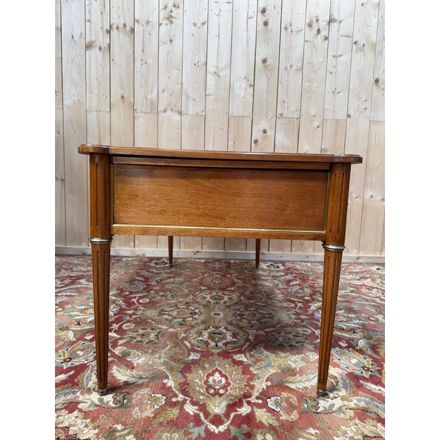 Brown Flat Desk with Sliding Shelves in Mahogany and Leather and Brass, 1960s For Sale - Image 8 of 12