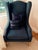A Pair of Custom Blue Wingback Chairs Blue Herringbone by Mitchell Gold & Bob Williams / Navy Blue Linen by Restoration Hardware For Sale - Image 13 of 18