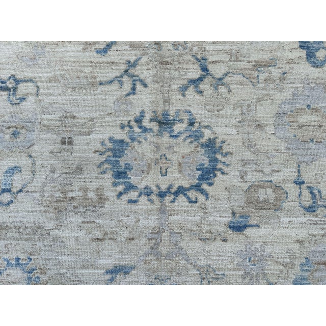 Oushak Handmade Wool Rug in Cream and Light Blue For Sale - Image 11 of 11
