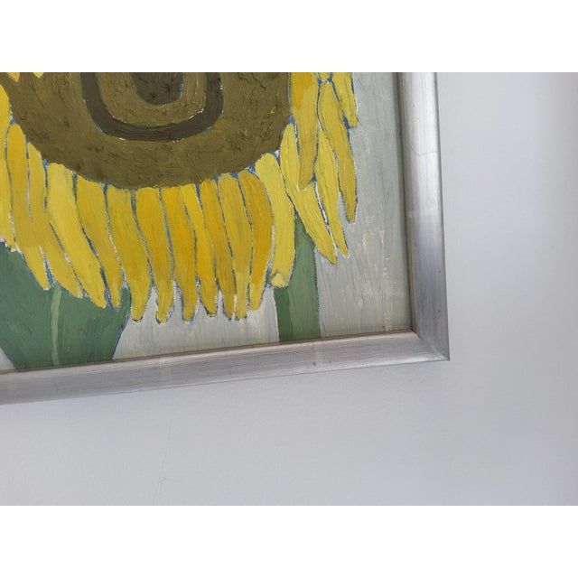 1960s Swedish Mid Century Modern Oil Painting of Sunflowers by Brita Streijffert For Sale - Image 16 of 18