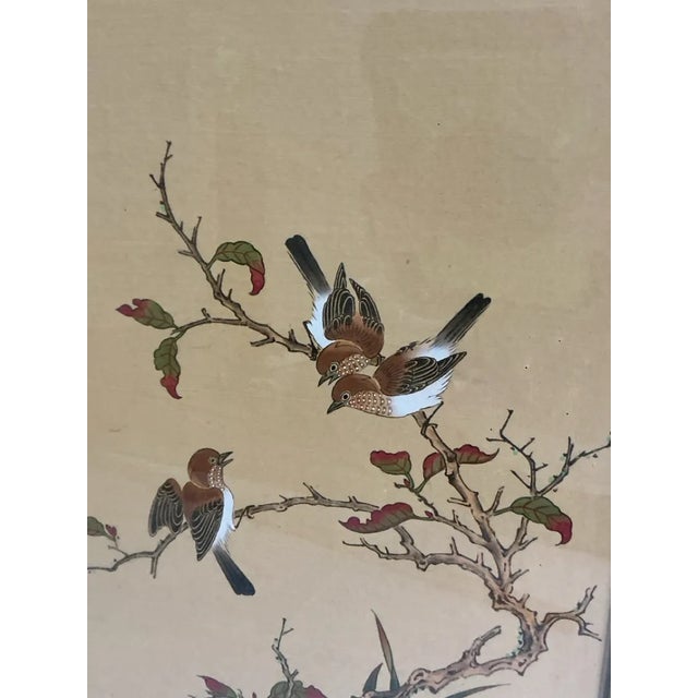 Pair of Vintage Chinese Bird & Flower Silk Paintings, Signed Yiren For Sale - Image 4 of 18