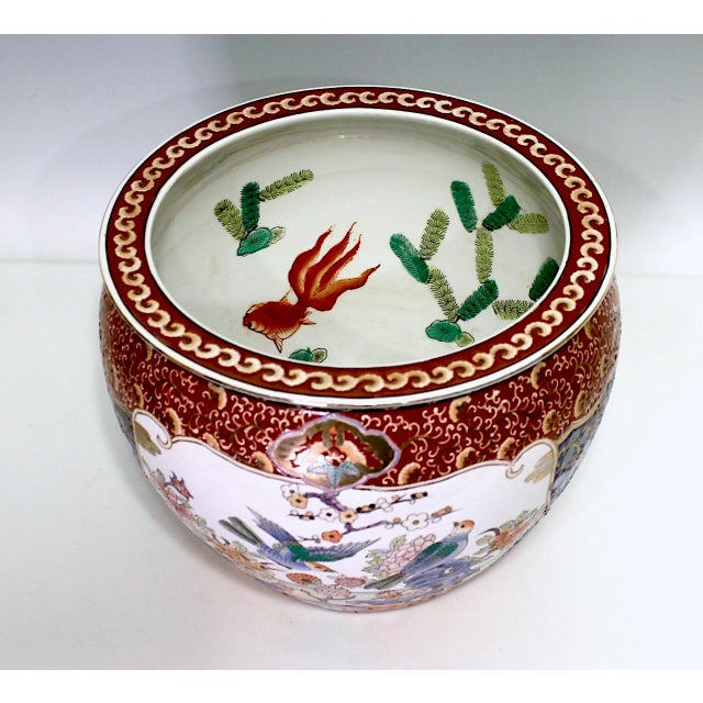 Large Chinese Export White Porcelain "Fish Bowl" Planter With Prunus, Birds and Flowers Chairish