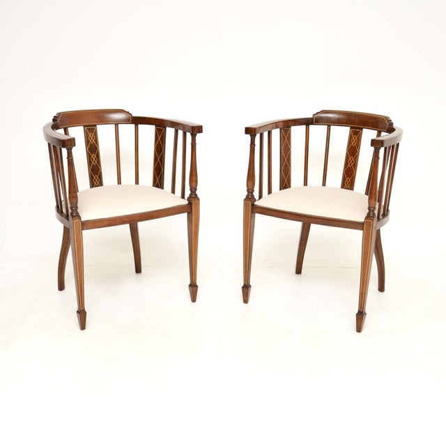 Antique Edwardian Inlaid Walnut Armchairs, 1900, Set of 2 For Sale - Image 12 of 12