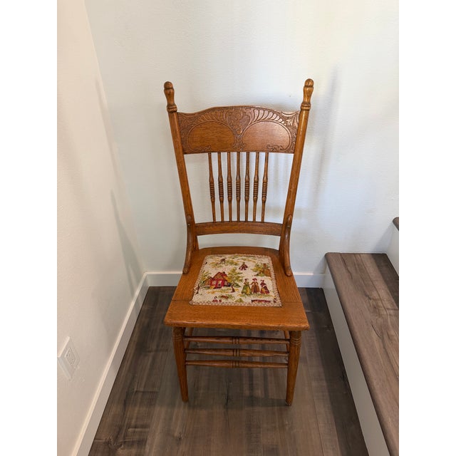 Brown Antique Oak Pressed-Back Chair For Sale - Image 8 of 8