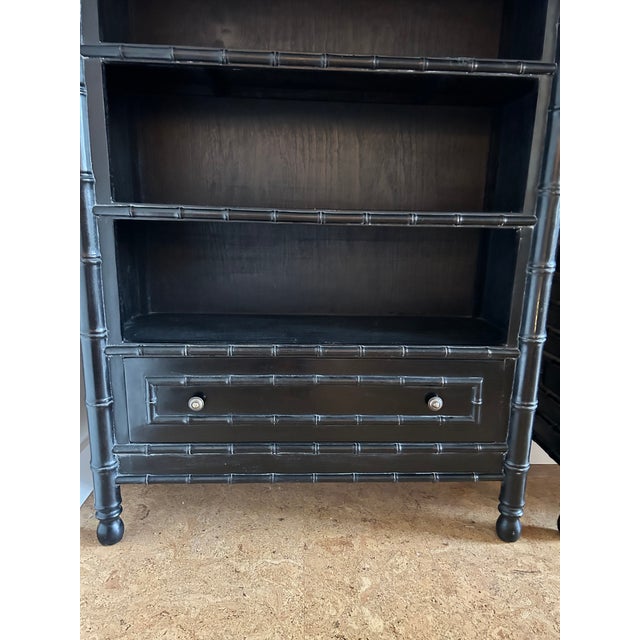 Vintage Pair Faux Bamboo Etagere Bookcase For Sale - Image 14 of 14