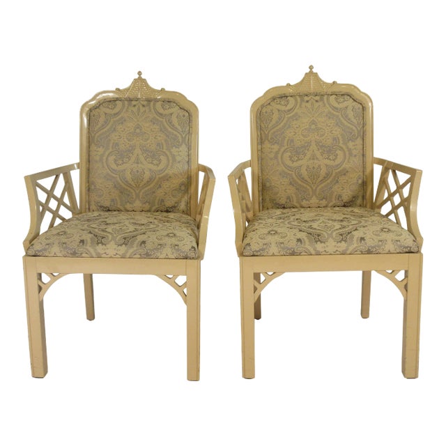 1970s Wood Pagoda Armchairs - A Pair For Sale