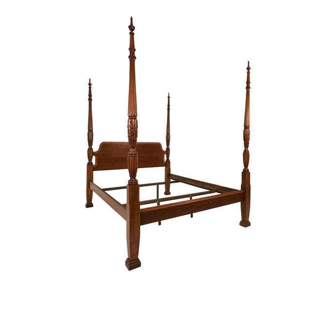 Beautiful rice carved bed with fluted posts and banded headboard. Newly refinished in a rich, warm antique cherry with...