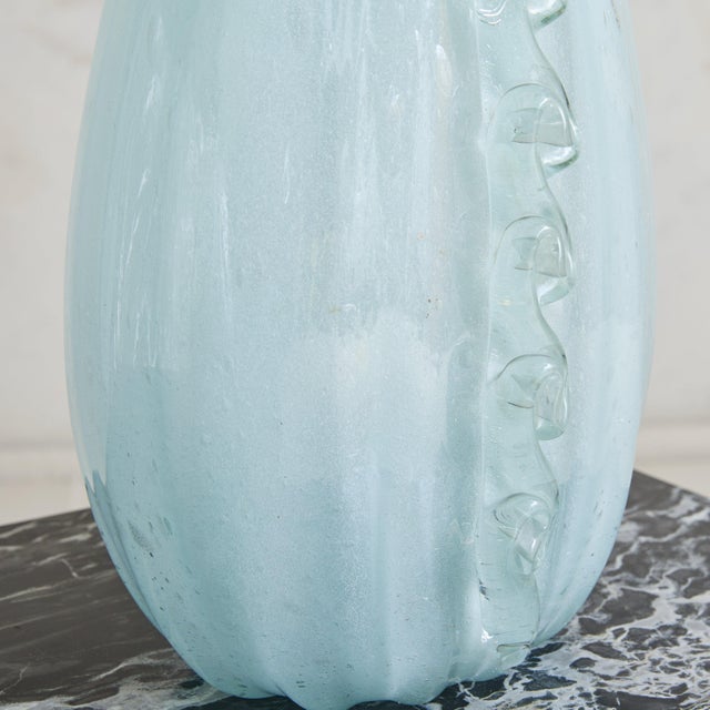 Italian Ice Blue Murano Glass Vase with Wave Appliqué, 1950s For Sale - Image 4 of 7