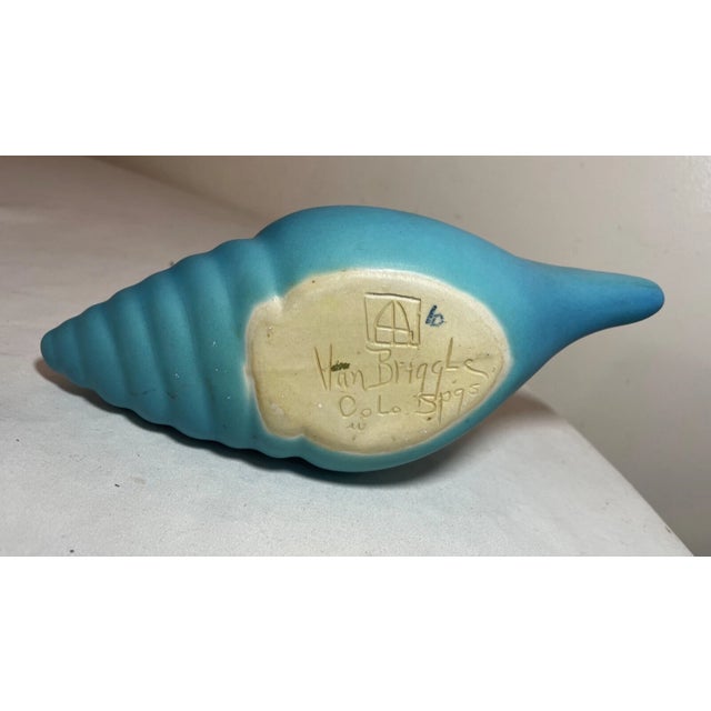 Van Briggle Antique Figural Blue Glazed Van Briggle Sea Shell Figural Pottery Vase Sculpture For Sale - Image 4 of 8